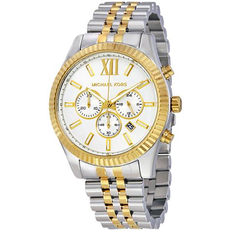 michael kors white two tone watch|Michael Kors lexington chronograph watch.